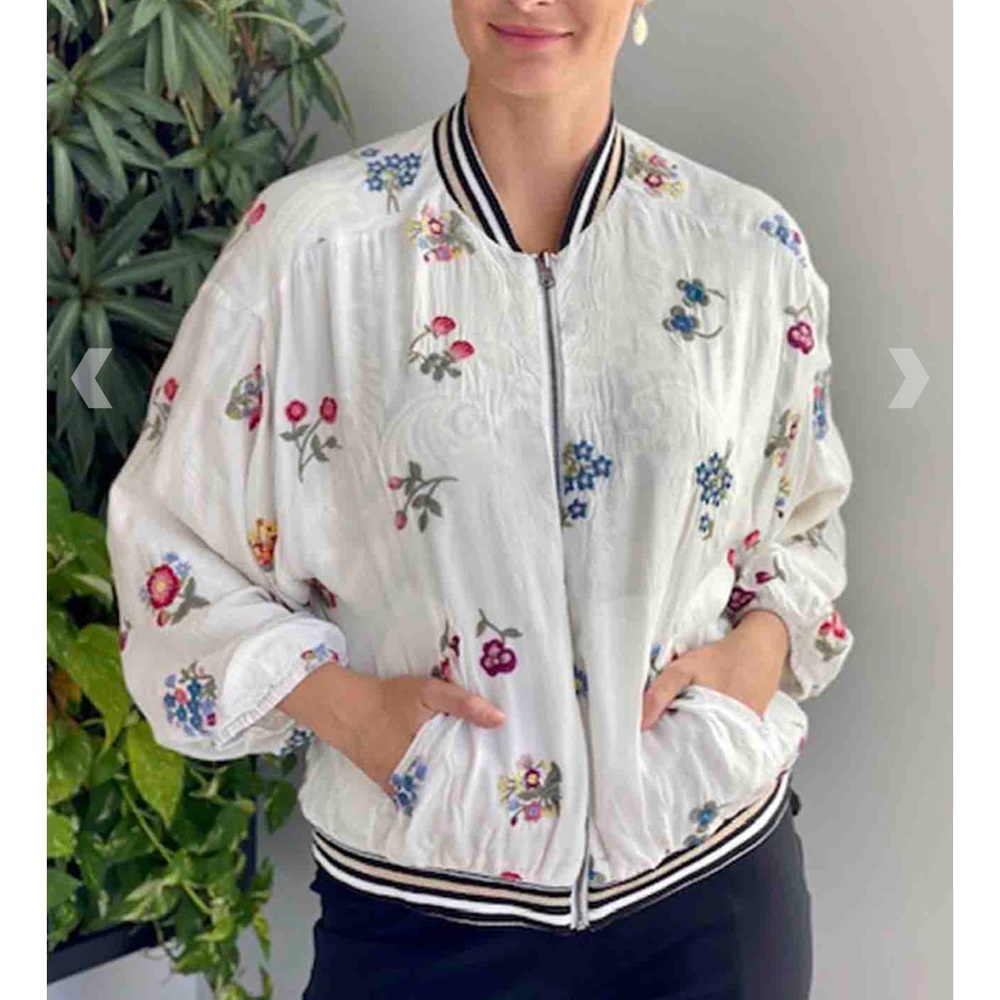 Johnny Was Kitty Grey Reversible Bomber Jacket Size S